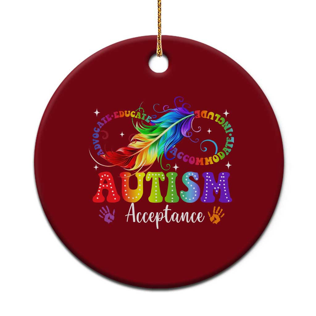 Autism Acceptance Ceramic Ornament Neurodivergent Support Rainbow Feather Infinity Symbol TS14 1pc Red Print Your Wear