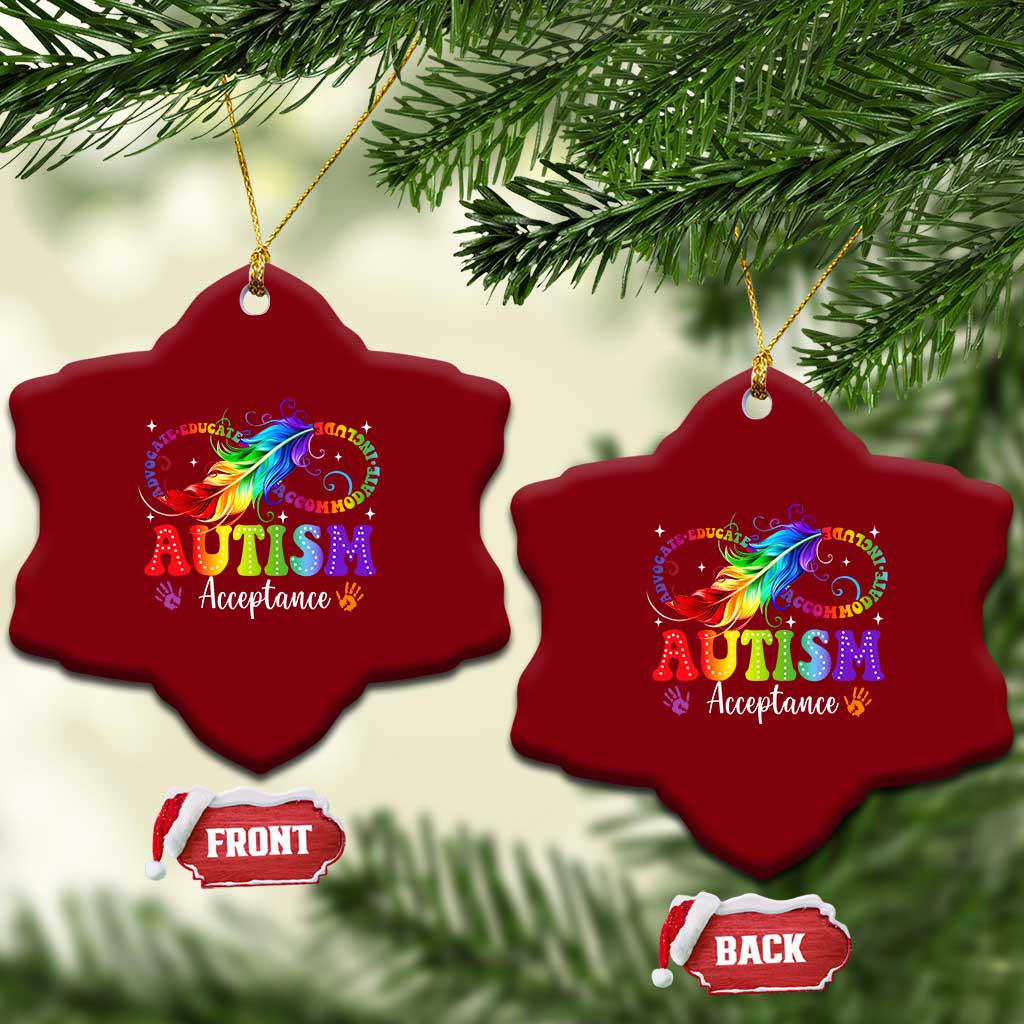 Autism Acceptance Ceramic Ornament Neurodivergent Support Rainbow Feather Infinity Symbol TS14 Print Your Wear