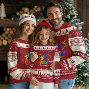 Autism Acceptance Ugly Christmas Sweater Neurodivergent Support Rainbow Feather Infinity Symbol TS14 Red Beige Print Your Wear