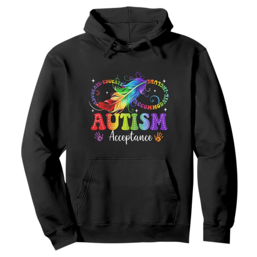Autism Acceptance Hoodie - Neurodivergent Support Rainbow Feather Infinity Symbol Pullover TS14 Black Print Your Wear