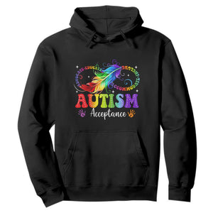 Autism Acceptance Hoodie - Neurodivergent Support Rainbow Feather Infinity Symbol Pullover TS14 Black Print Your Wear