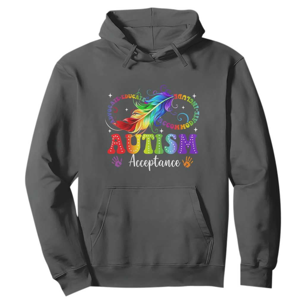 Autism Acceptance Hoodie - Neurodivergent Support Rainbow Feather Infinity Symbol Pullover TS14 Dark Heather Print Your Wear