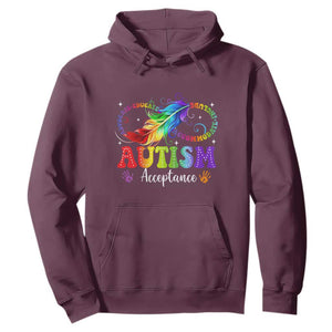 Autism Acceptance Hoodie - Neurodivergent Support Rainbow Feather Infinity Symbol Pullover TS14 Maroon Print Your Wear