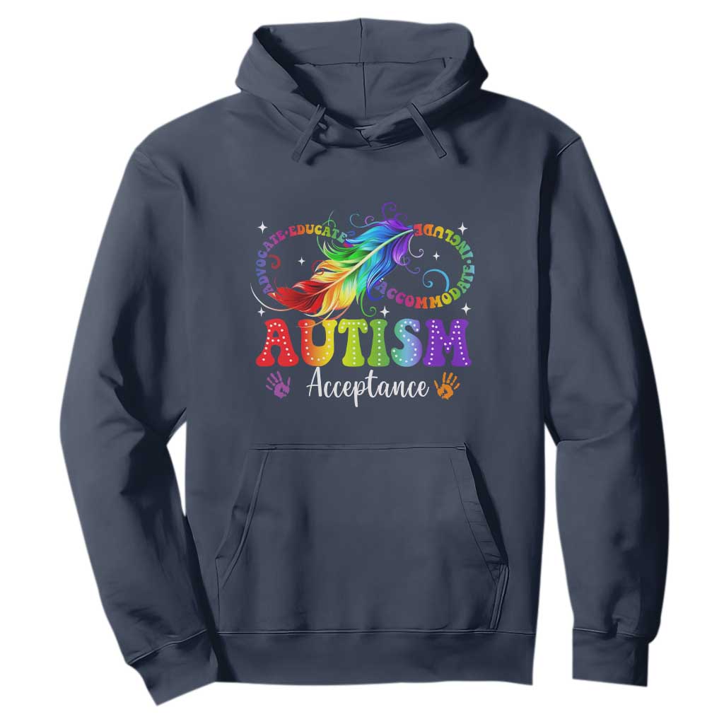 Autism Acceptance Hoodie - Neurodivergent Support Rainbow Feather Infinity Symbol Pullover TS14 Navy Print Your Wear