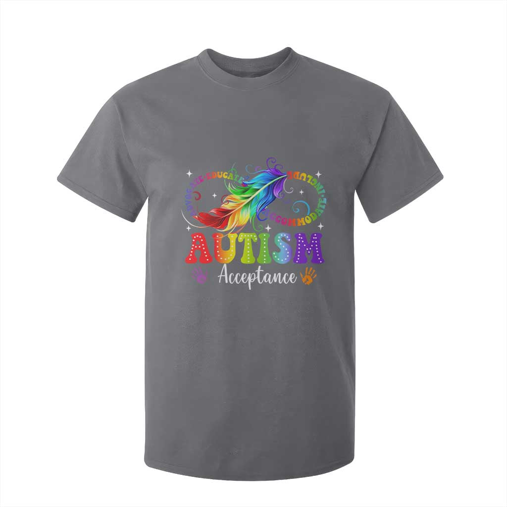 Autism Acceptance T Shirt For Kid - Neurodivergent Support Rainbow Feather Infinity Symbol TS14 Charcoal Print Your Wear
