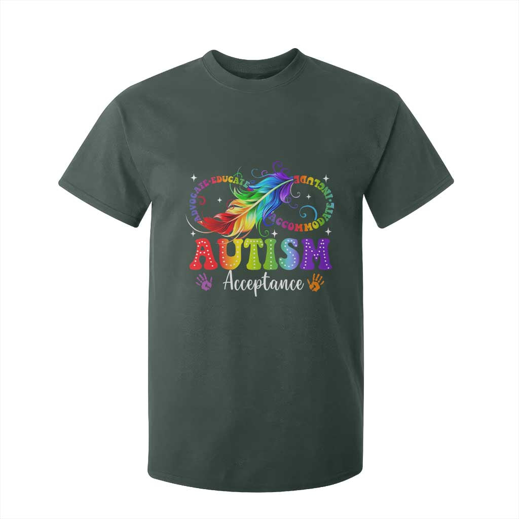 Autism Acceptance T Shirt For Kid - Neurodivergent Support Rainbow Feather Infinity Symbol TS14 Dark Forest Green Print Your Wear