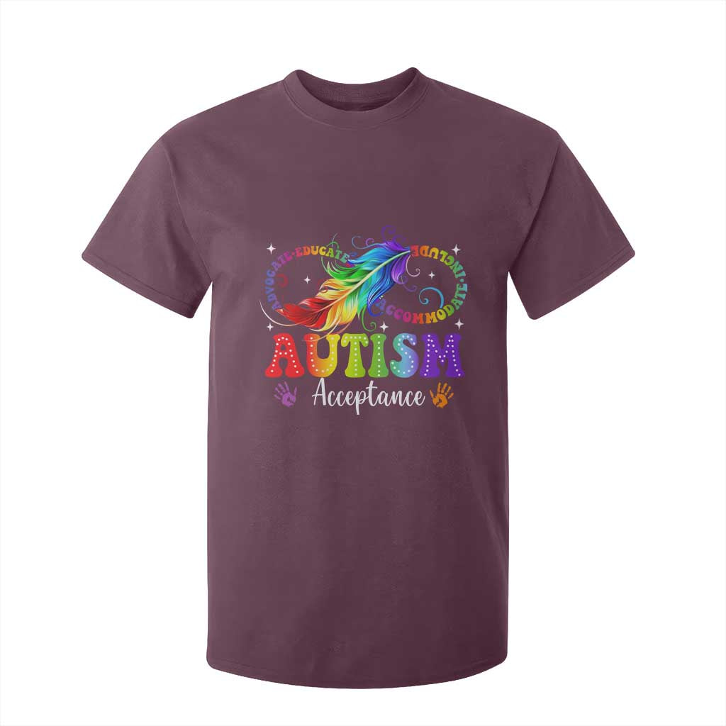 Autism Acceptance T Shirt For Kid - Neurodivergent Support Rainbow Feather Infinity Symbol TS14 Maroon Print Your Wear