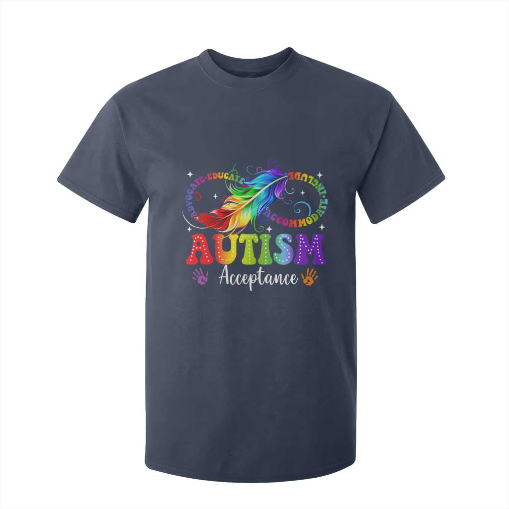 Autism Acceptance T Shirt For Kid - Neurodivergent Support Rainbow Feather Infinity Symbol TS14 Navy Print Your Wear