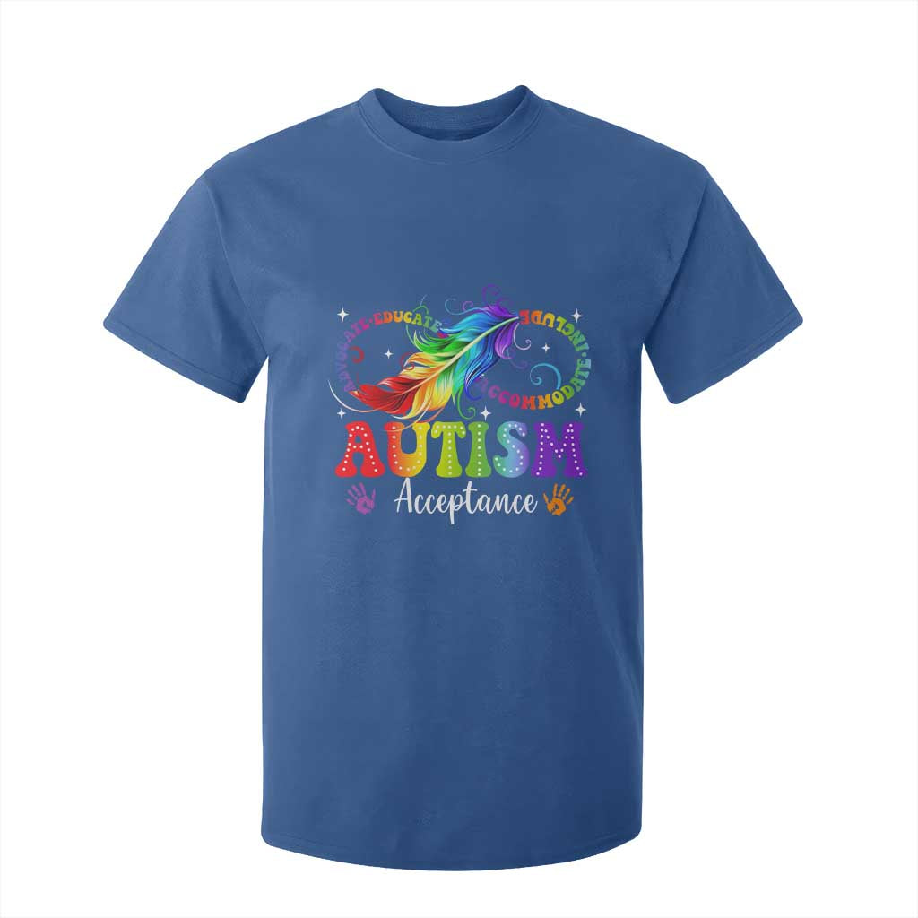 Autism Acceptance T Shirt For Kid - Neurodivergent Support Rainbow Feather Infinity Symbol TS14 Royal Blue Print Your Wear