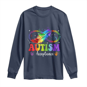 Autism Acceptance Long Sleeve Shirt - Neurodivergent Support Rainbow Feather Infinity Symbol TS14 Navy Print Your Wear
