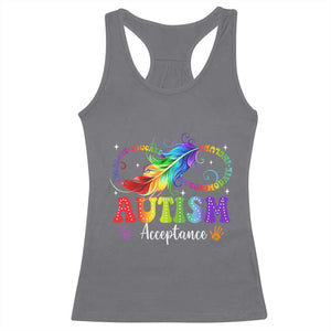 Autism Acceptance Racerback Tank Top Neurodivergent Support Rainbow Feather Infinity Symbol TS14 Charcoal Print Your Wear