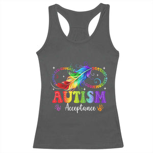 Autism Acceptance Racerback Tank Top Neurodivergent Support Rainbow Feather Infinity Symbol TS14 Dark Heather Print Your Wear