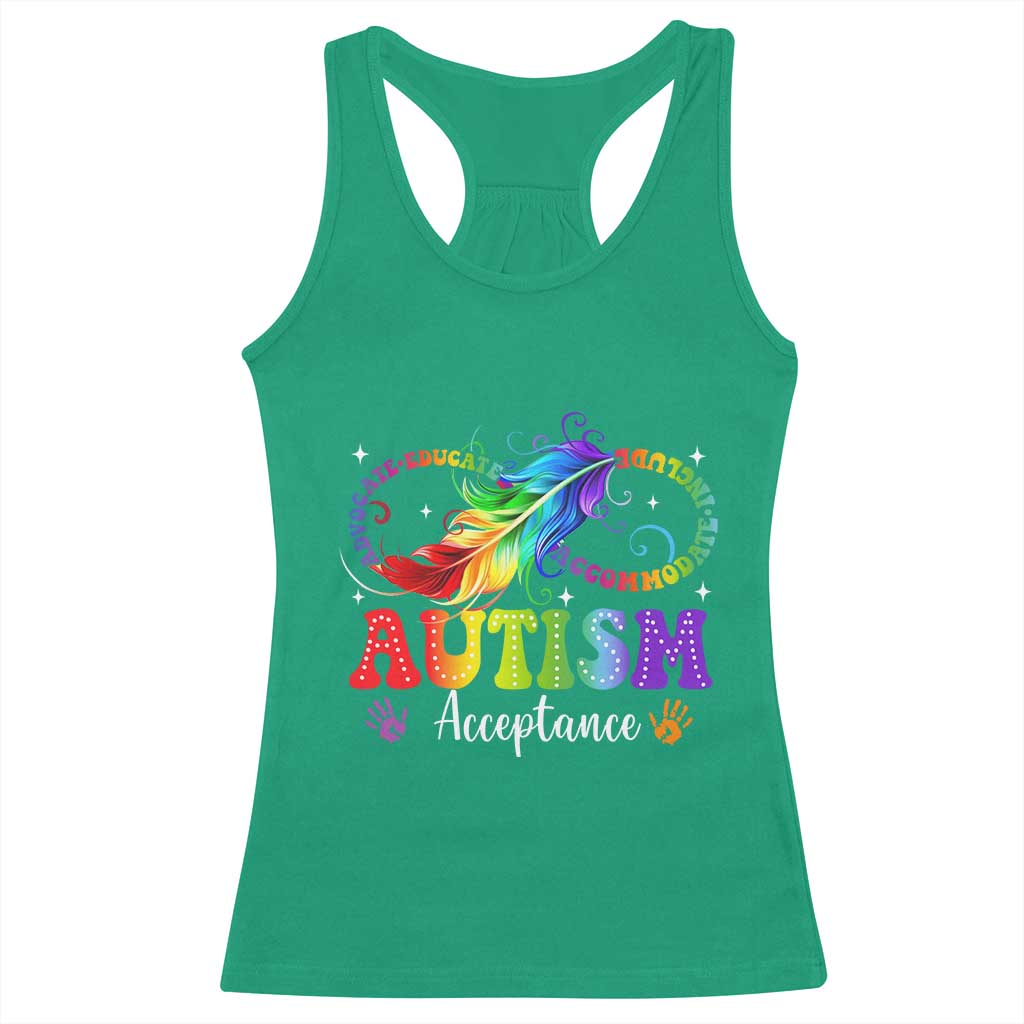 Autism Acceptance Racerback Tank Top Neurodivergent Support Rainbow Feather Infinity Symbol TS14 Irish Green Print Your Wear