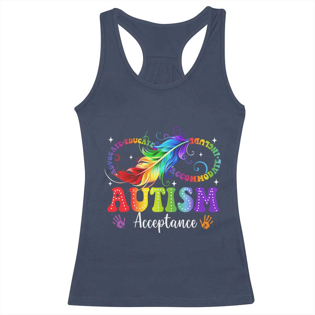 Autism Acceptance Racerback Tank Top Neurodivergent Support Rainbow Feather Infinity Symbol TS14 Navy Print Your Wear