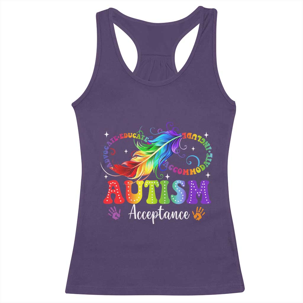 Autism Acceptance Racerback Tank Top Neurodivergent Support Rainbow Feather Infinity Symbol TS14 Purple Print Your Wear