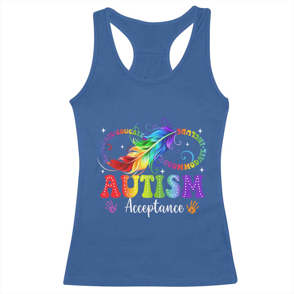 Autism Acceptance Racerback Tank Top Neurodivergent Support Rainbow Feather Infinity Symbol TS14 Royal Blue Print Your Wear