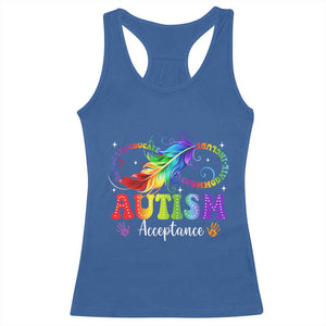 Autism Acceptance Racerback Tank Top Neurodivergent Support Rainbow Feather Infinity Symbol TS14 Royal Blue Print Your Wear
