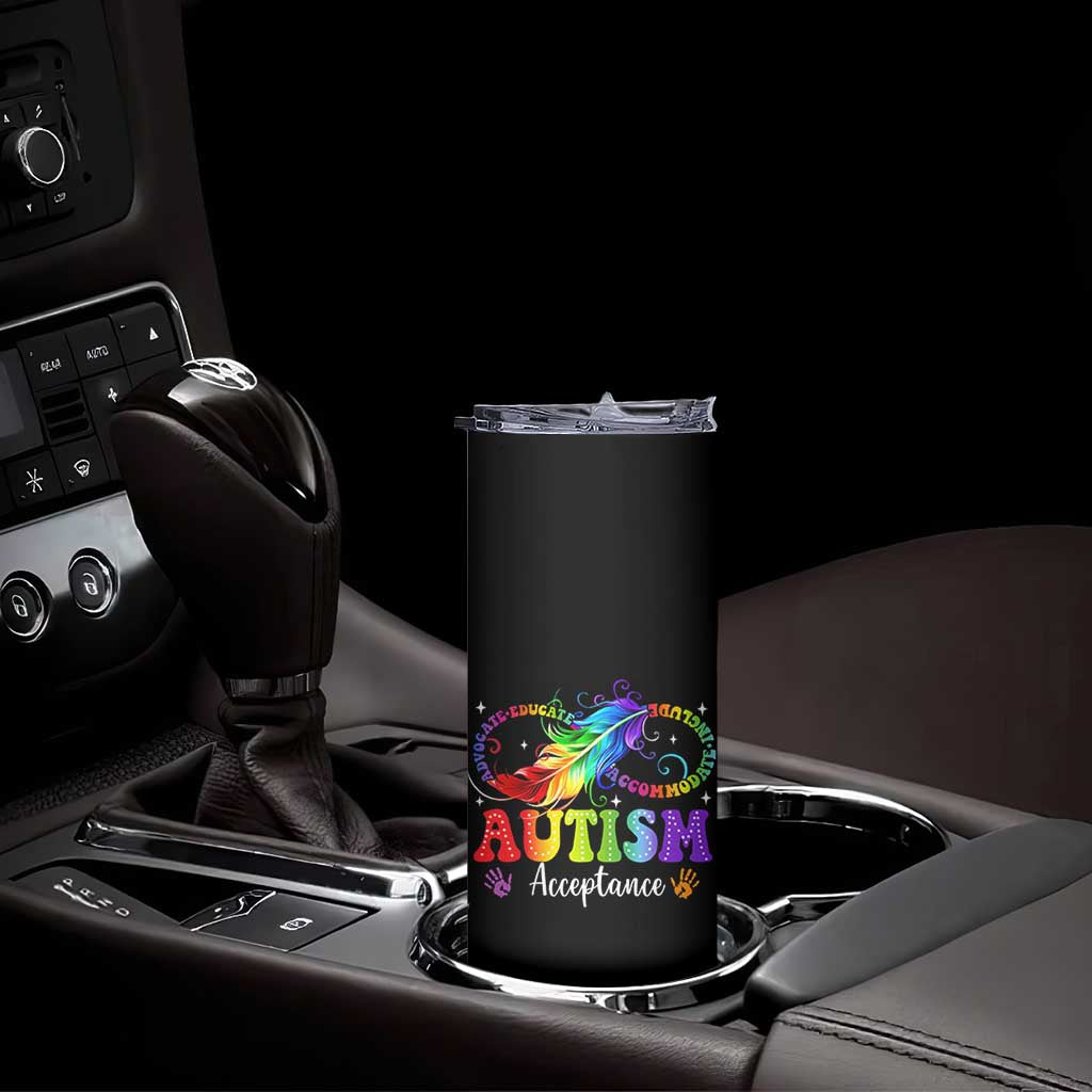 Autism Acceptance Skinny Tumbler Neurodivergent Support Rainbow Feather Infinity Symbol TS14 Print Your Wear