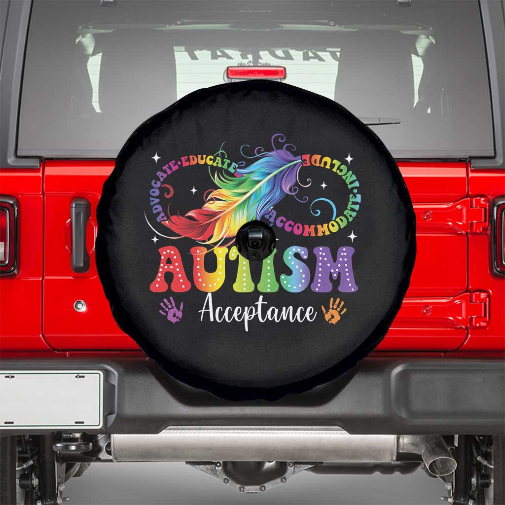 Autism Acceptance Spare Tire Cover Neurodivergent Support Rainbow Feather Infinity Symbol TS14 Black Print Your Wear