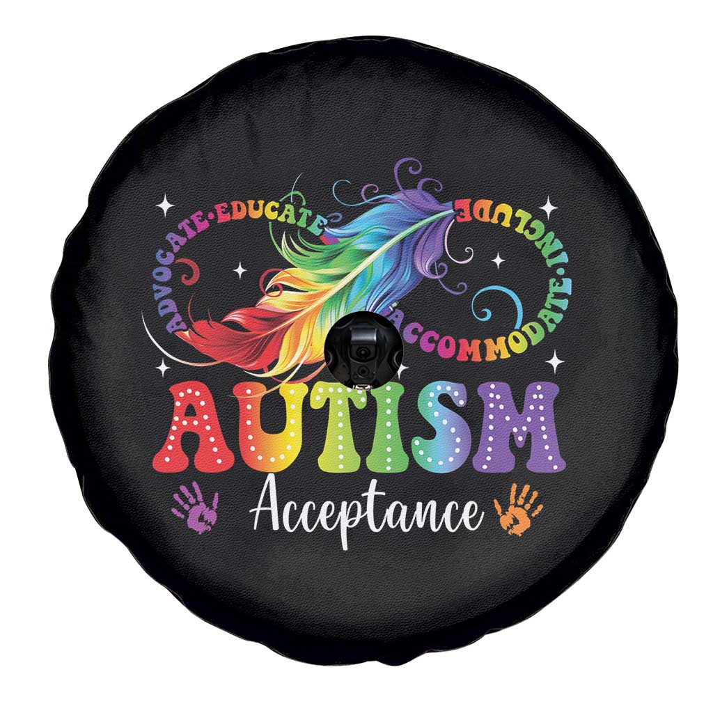 Autism Acceptance Spare Tire Cover Neurodivergent Support Rainbow Feather Infinity Symbol TS14 Print Your Wear