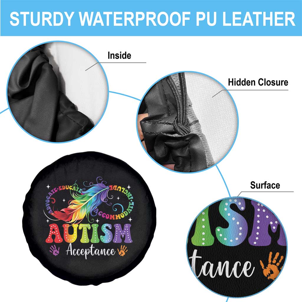 Autism Acceptance Spare Tire Cover Neurodivergent Support Rainbow Feather Infinity Symbol TS14 Print Your Wear