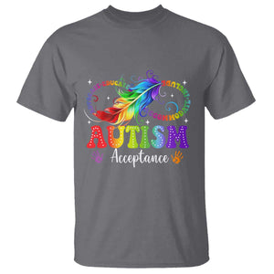 Autism Acceptance T Shirt - Neurodivergent Support Rainbow Feather Infinity Symbol TS14 Charcoal Print Your Wear