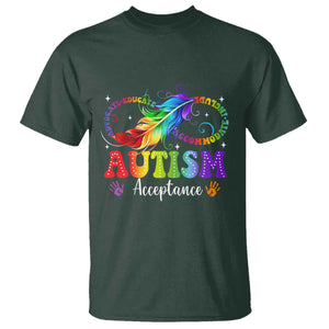 Autism Acceptance T Shirt - Neurodivergent Support Rainbow Feather Infinity Symbol TS14 Dark Forest Green Print Your Wear