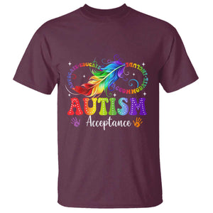Autism Acceptance T Shirt - Neurodivergent Support Rainbow Feather Infinity Symbol TS14 Maroon Print Your Wear