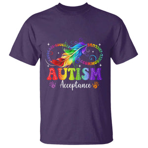 Autism Acceptance T Shirt - Neurodivergent Support Rainbow Feather Infinity Symbol TS14 Purple Print Your Wear