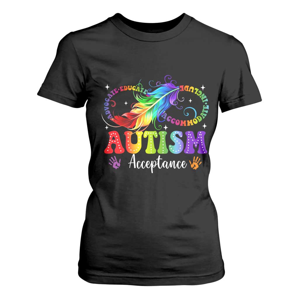Autism Acceptance T Shirt For Women Neurodivergent Support Rainbow Feather Infinity Symbol TS14 Black Print Your Wear