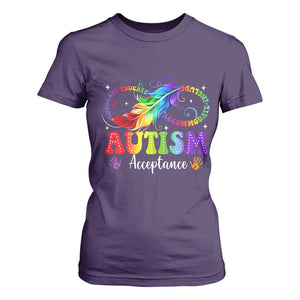 Autism Acceptance T Shirt For Women Neurodivergent Support Rainbow Feather Infinity Symbol TS14 Purple Print Your Wear