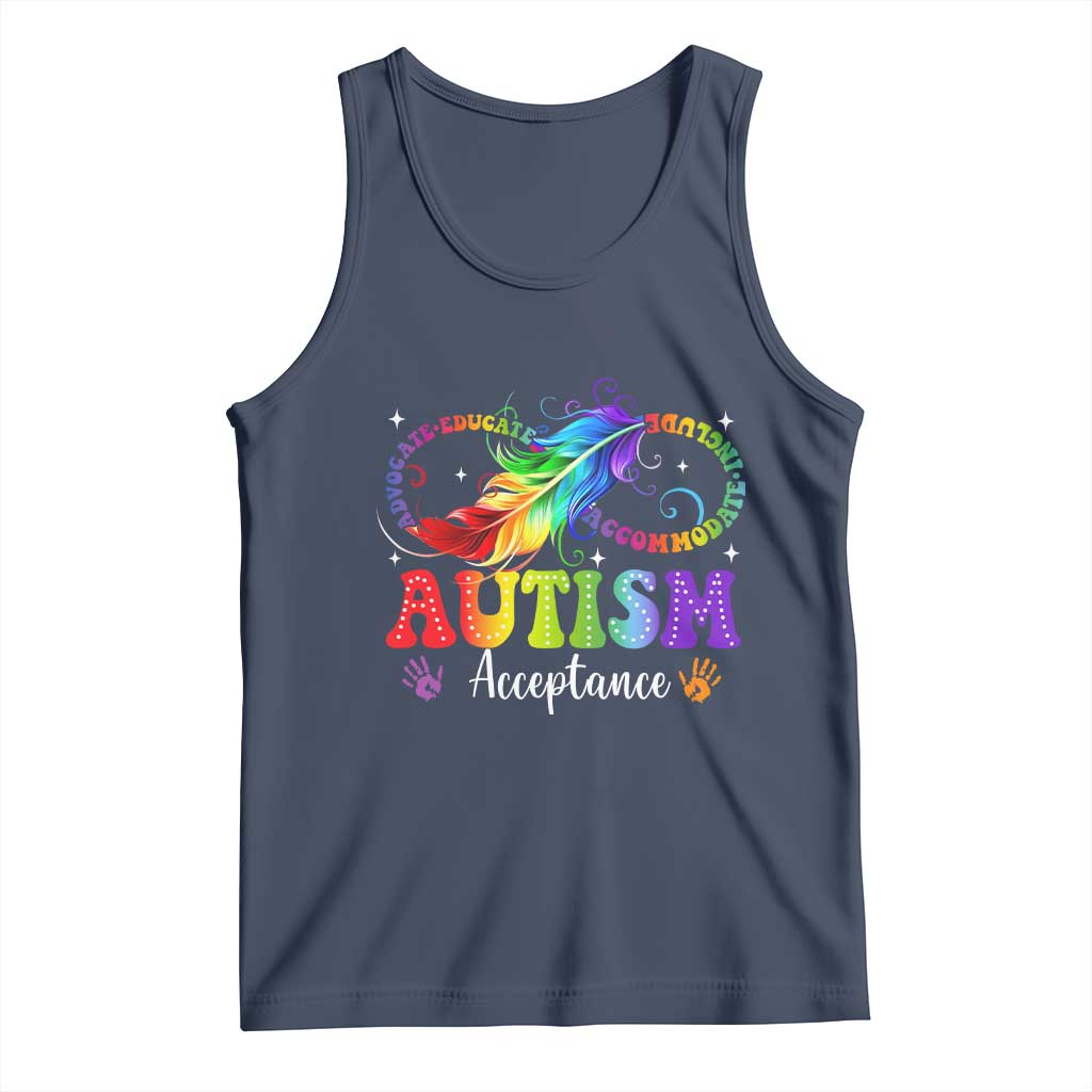 Autism Acceptance Tank Top Neurodivergent Support Rainbow Feather Infinity Symbol TS14 Navy Print Your Wear