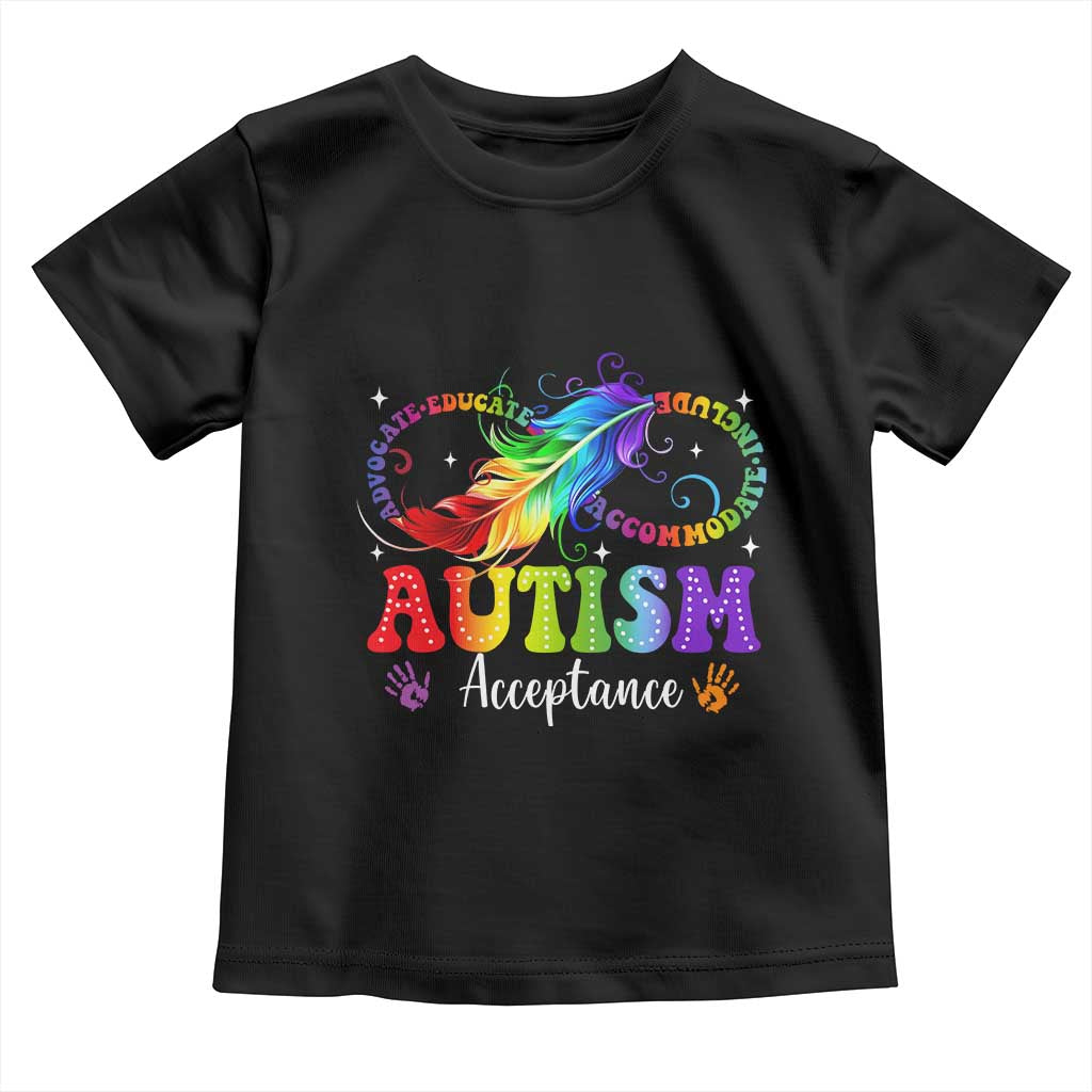 Autism Acceptance Toddler T Shirt Neurodivergent Support Rainbow Feather Infinity Symbol TS14 Black Print Your Wear