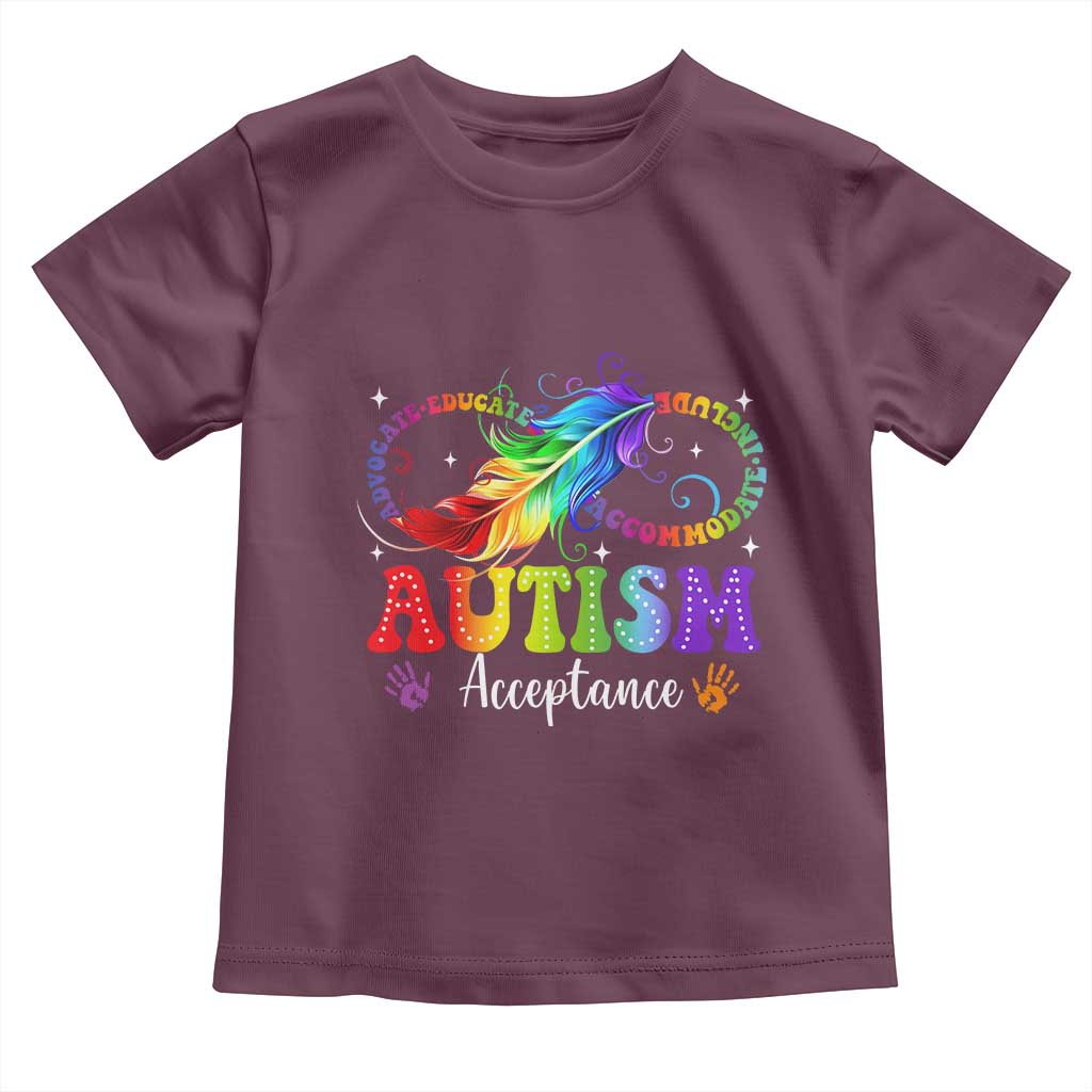 Autism Acceptance Toddler T Shirt Neurodivergent Support Rainbow Feather Infinity Symbol TS14 Maroon Print Your Wear