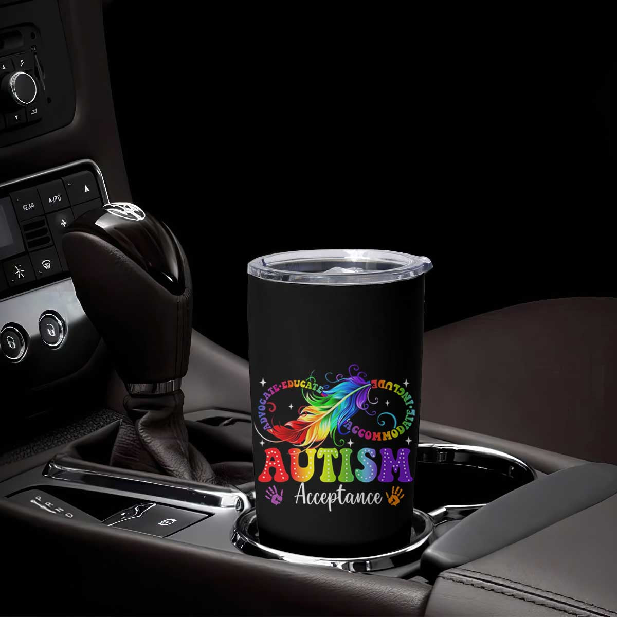 Autism Acceptance Tumbler Cup Neurodivergent Support Rainbow Feather Infinity Symbol TS14 Print Your Wear