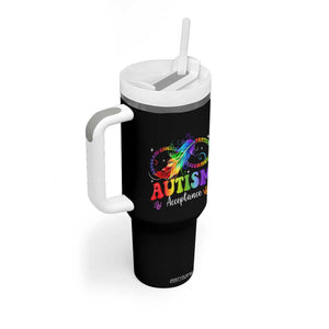Autism Acceptance Tumbler With Handle Neurodivergent Support Rainbow Feather Infinity Symbol TS14 Print Your Wear