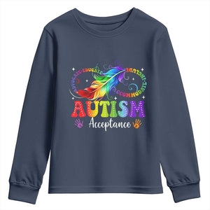 Autism Acceptance Youth Sweatshirt - Neurodivergent Support Rainbow Feather Infinity Symbol TS14 Navy Print Your Wear