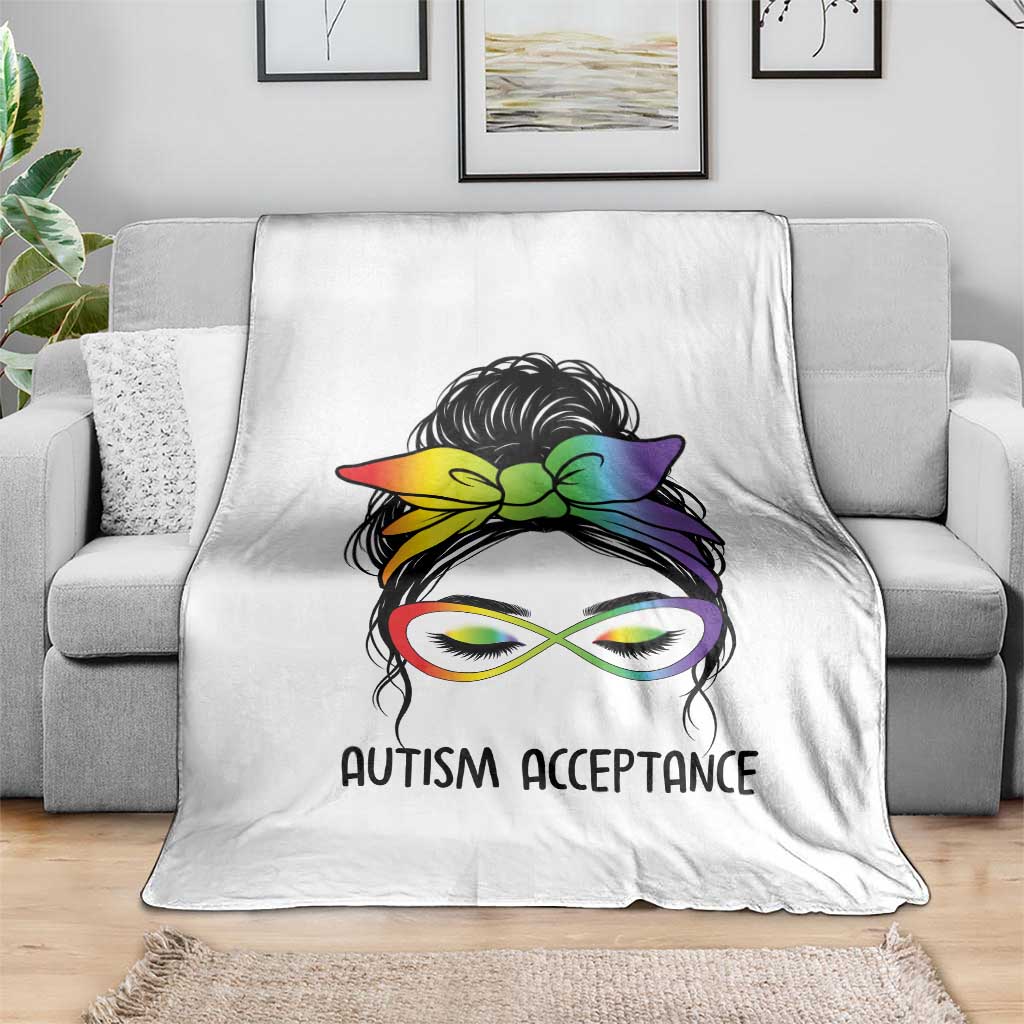 Autism Acceptance Throw Blanket Neurodiversity Awareness Messy Bun Women TS14 Print Your Wear
