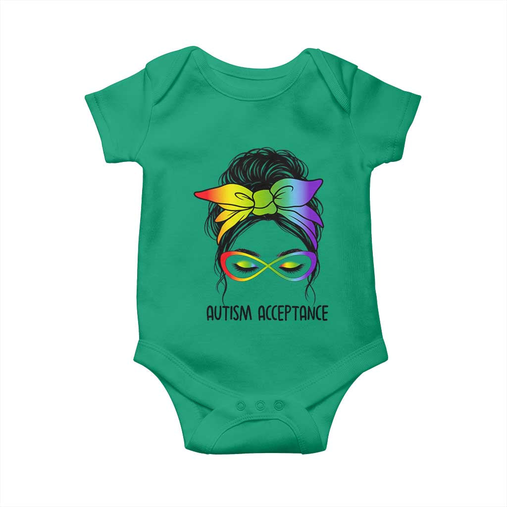 Autism Acceptance Baby Onesie Neurodiversity Awareness Messy Bun Women TS14 Irish Green Print Your Wear