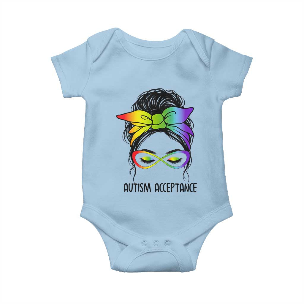 Autism Acceptance Baby Onesie Neurodiversity Awareness Messy Bun Women TS14 Light Blue Print Your Wear