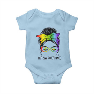 Autism Acceptance Baby Onesie Neurodiversity Awareness Messy Bun Women TS14 Light Blue Print Your Wear