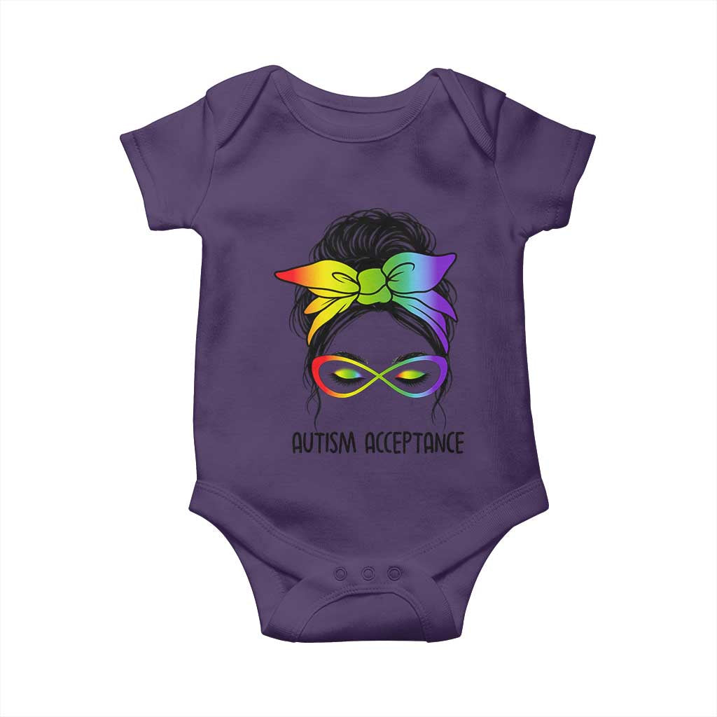 Autism Acceptance Baby Onesie Neurodiversity Awareness Messy Bun Women TS14 Purple Print Your Wear