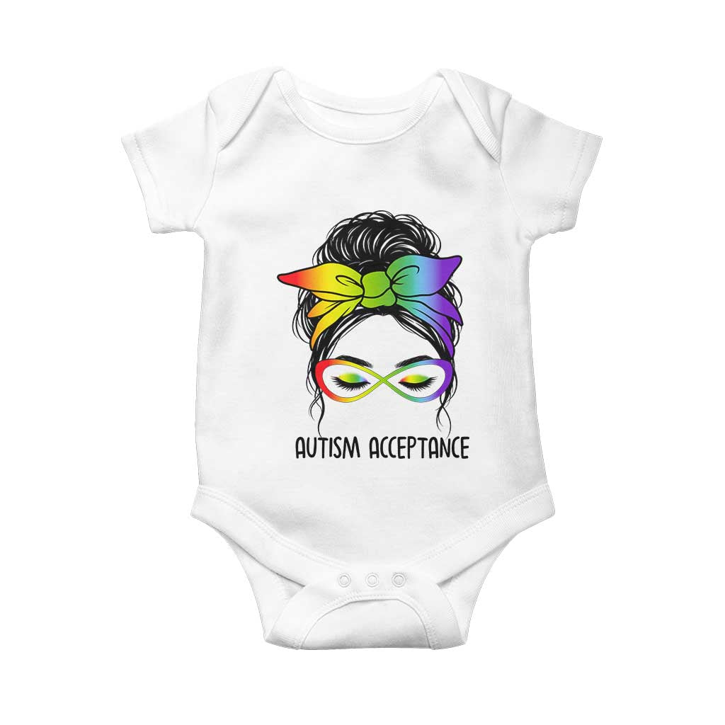 Autism Acceptance Baby Onesie Neurodiversity Awareness Messy Bun Women TS14 White Print Your Wear