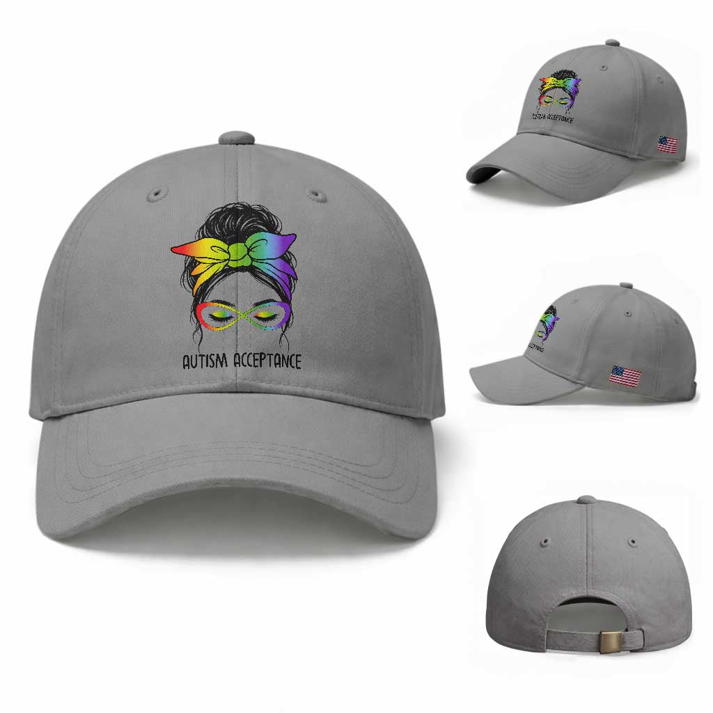 Autism Acceptance Baseball Cap Neurodiversity Awareness Messy Bun Women TS14 Baseball Cap Universal Fit Sport Gray Print Your Wear