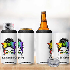 Autism Acceptance 4 in 1 Can Cooler Tumbler Neurodiversity Awareness Messy Bun Women TS14 Print Your Wear