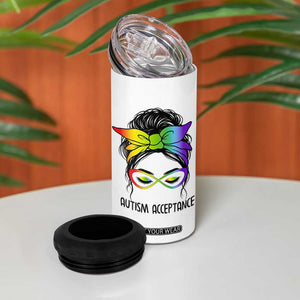 Autism Acceptance 4 in 1 Can Cooler Tumbler Neurodiversity Awareness Messy Bun Women TS14 Print Your Wear