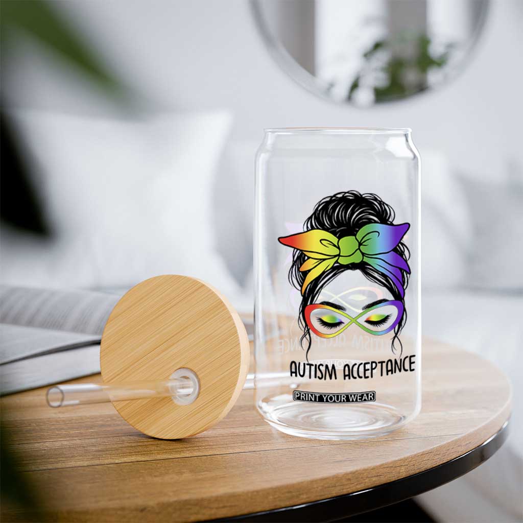 Autism Acceptance Glass Can Neurodiversity Awareness Messy Bun Women TS14 Print Your Wear