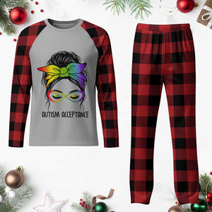 Autism Acceptance Plaid Pajama Set Neurodiversity Awareness Messy Bun Women TS14 Buffalo Plaid Print Your Wear