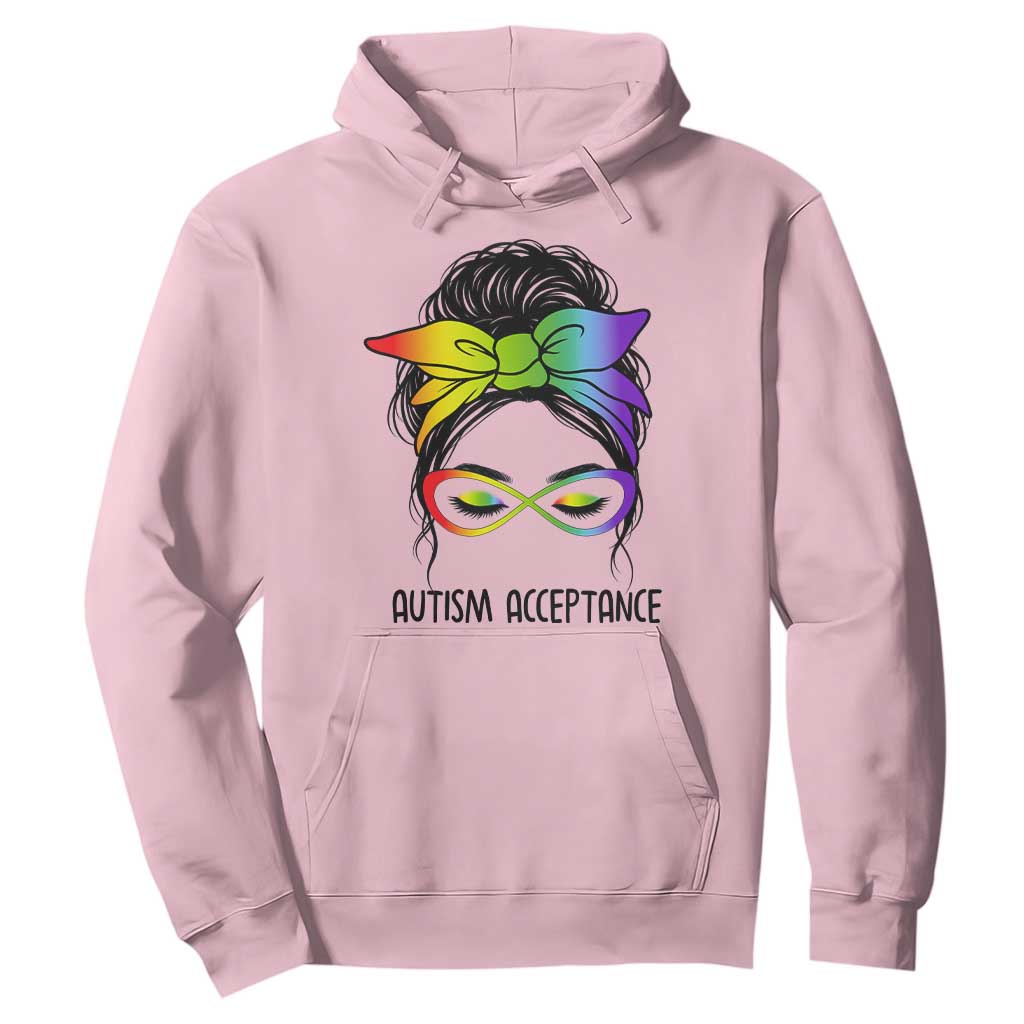 Autism Acceptance Hoodie - Neurodiversity Awareness Messy Bun Women Pullover TS14 Light Pink Print Your Wear