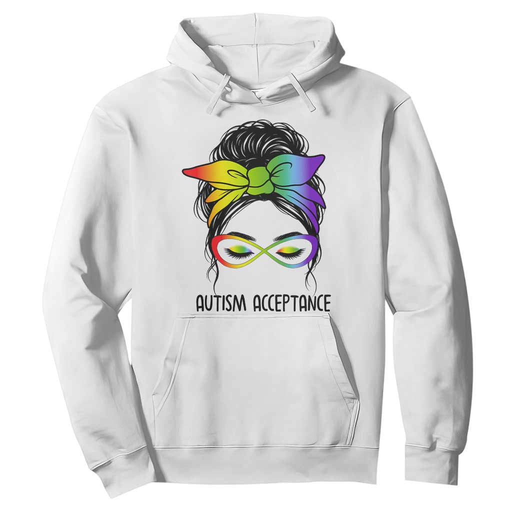 Autism Acceptance Hoodie - Neurodiversity Awareness Messy Bun Women Pullover TS14 White Print Your Wear